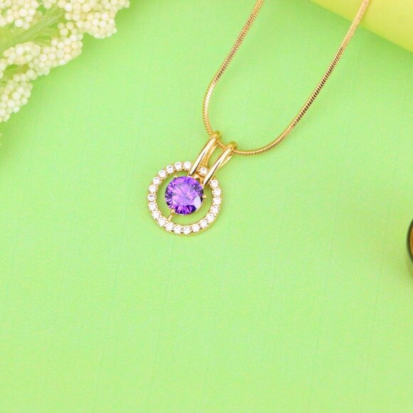 "Radiant Purple Halo Pendant in Gold Plated Brass with Crystal Ring, XPPT1711 - Picture 13 of 13